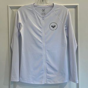 ROXY Essentials Long Sleeve Zip-Up UPF 50 Rashguard White Black Logo Size L GUC